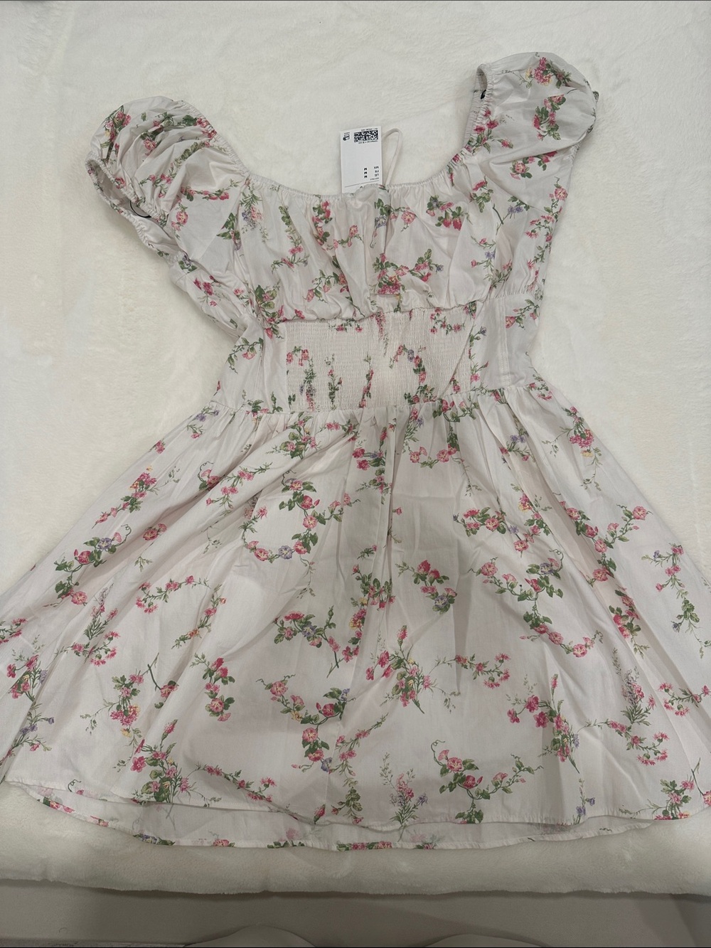 H&M White Floral Off-Shoulder Dress with Pink Roses - Picture 3 of 4